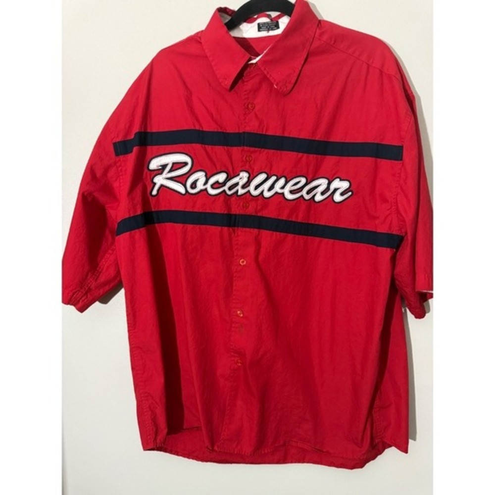Rocawear‎ Graphic Button Up Shirt Short Sleeve Red Casual XL